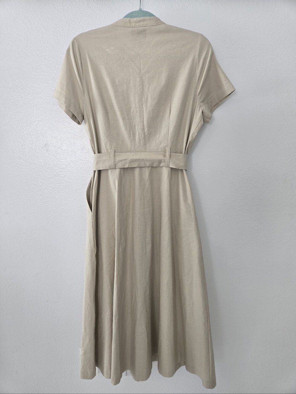 Alex Marie Beige Midi Shirt Dress with Tie Waist Size 6 - Picture 7 of 13